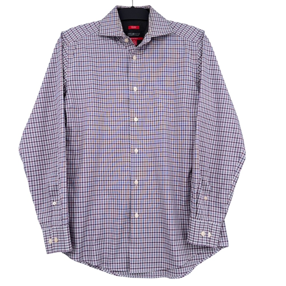Awearness Kenneth Cole Slim Fit Mens 15 32/33 Cotton Blend Purple Check Shirt